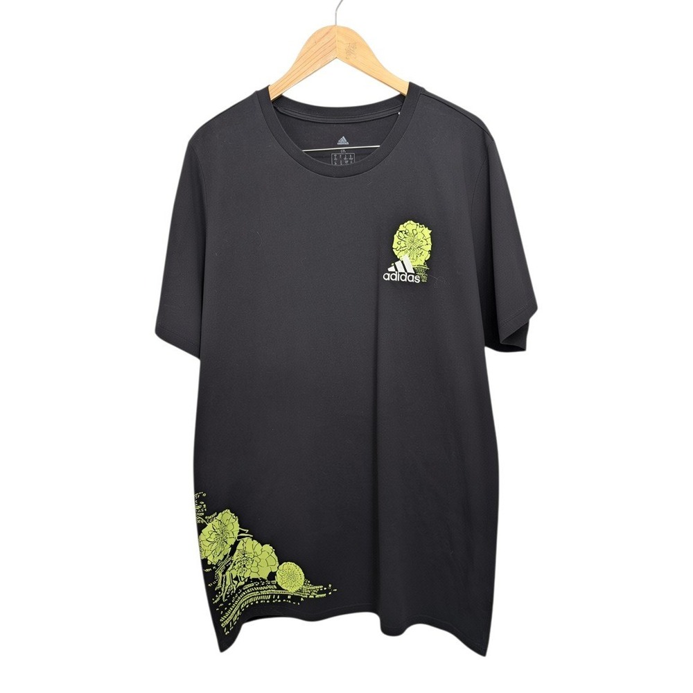Adidas T-Shirt Dress Black Neon Yellow Floral Graphic - 1X